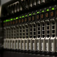 Server rack with active status lights